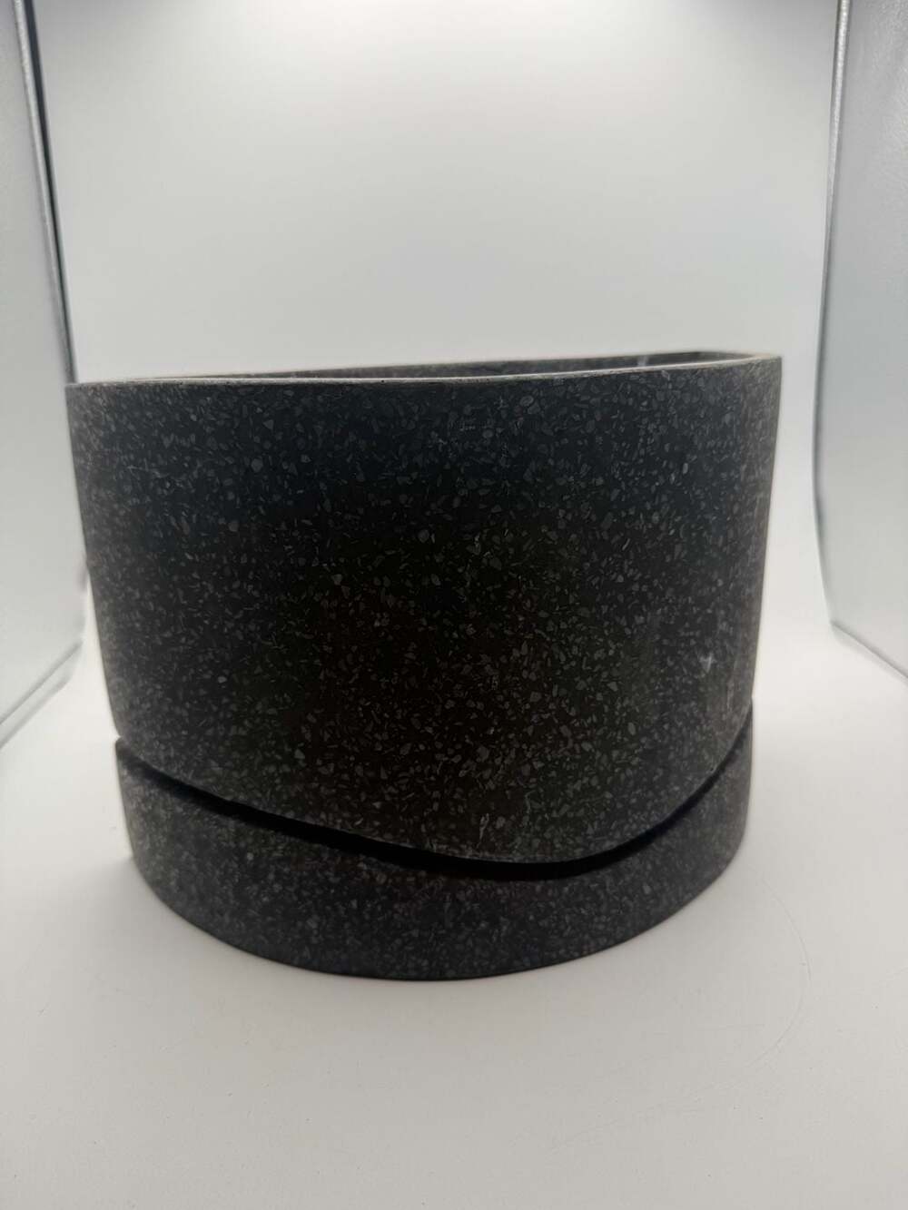Swedish Black Terrazzo Half-Round Planter with Saucer Drainage Hole